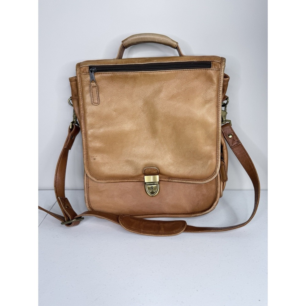 Vintage Latico Camel Leather Computer Messenger Bag Crossbody Unisex